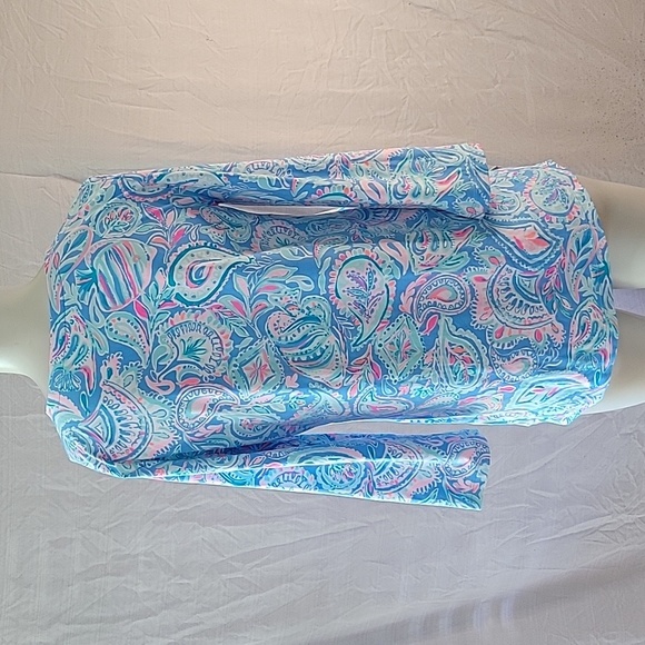 Lilly Pulitzer Colorful Blouse Blue and Pink Split Neck Top Long Sleeve Small - Picture 4 of 9